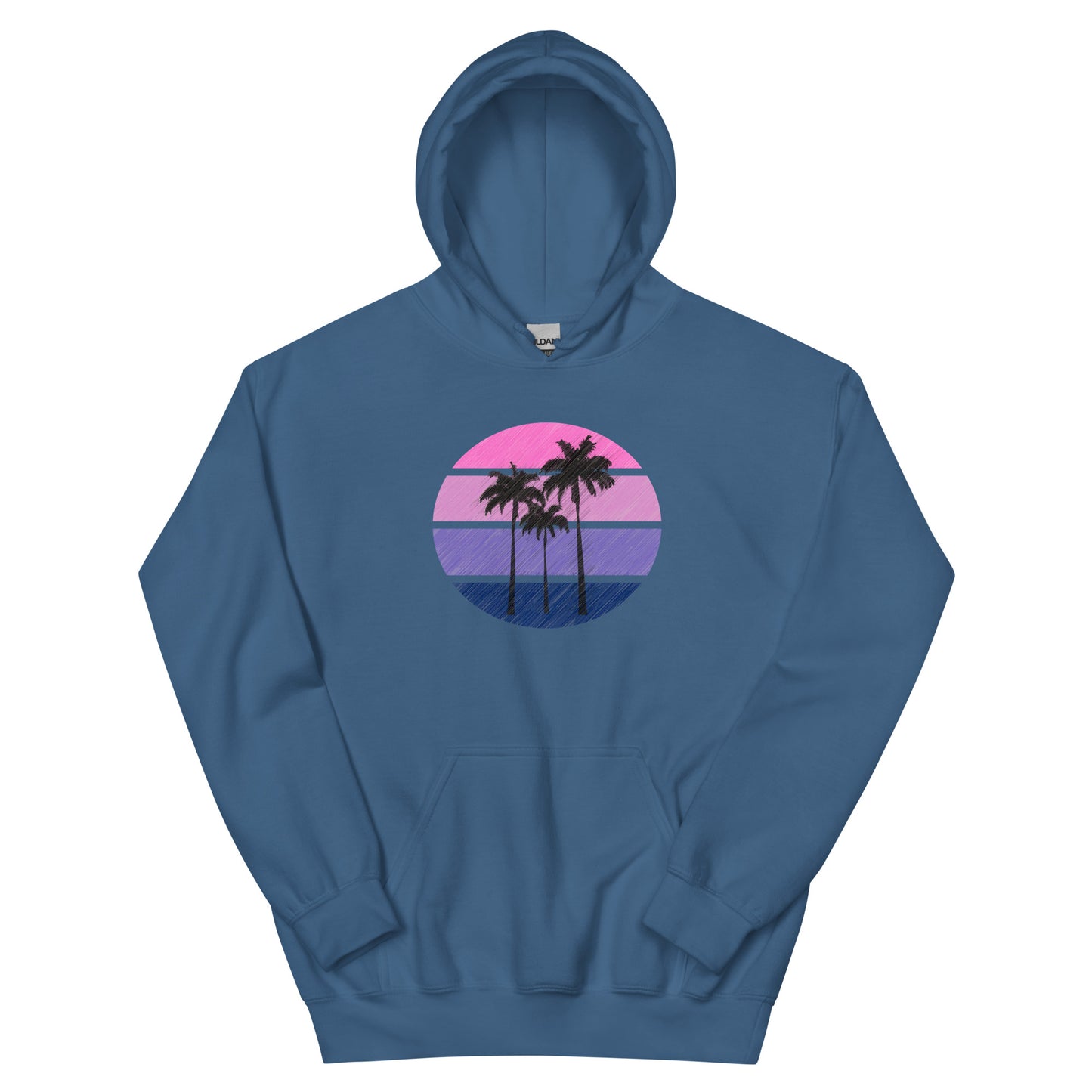 Pink Circle Palm Hoodie || Indigo Blue